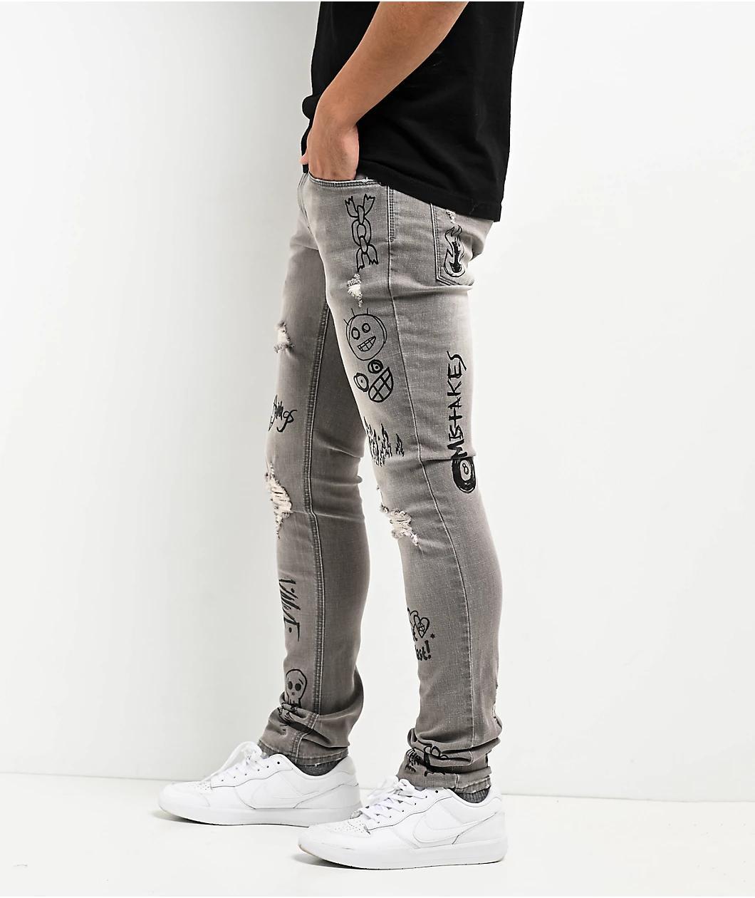 Ninth Hall Rogue Tapered Printed Smoke Skinny Jeans Product Image