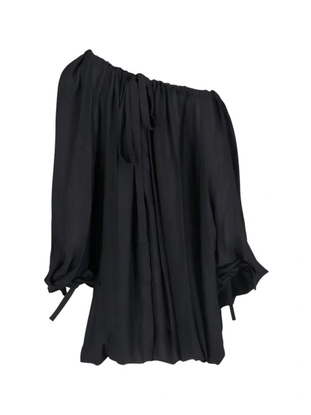 KHAITE Nash Gathered Silk-georgette Top In Black Product Image