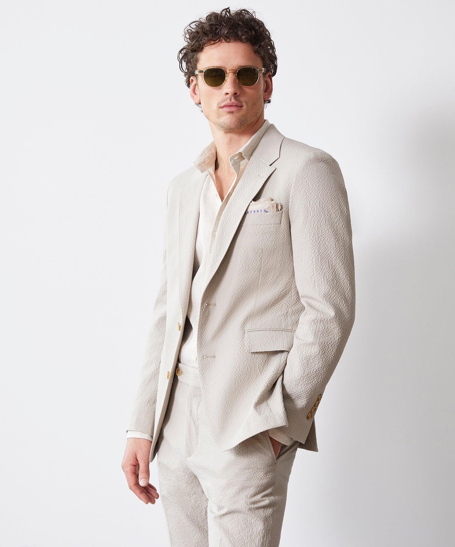 Italian Seersucker Sutton Trouser in Stone Product Image