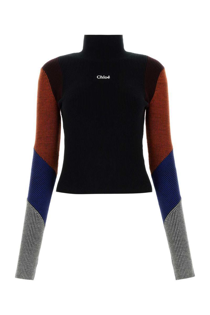 Embroidered-logo Multi-tone Turtleneck Sweater In Black Product Image