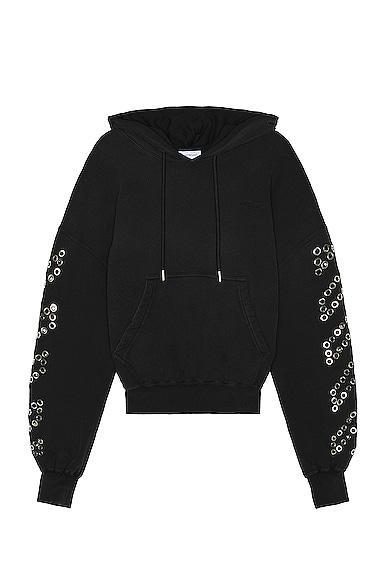 OFF-WHITE Eyelet Diags Over Hoodie in Black Product Image