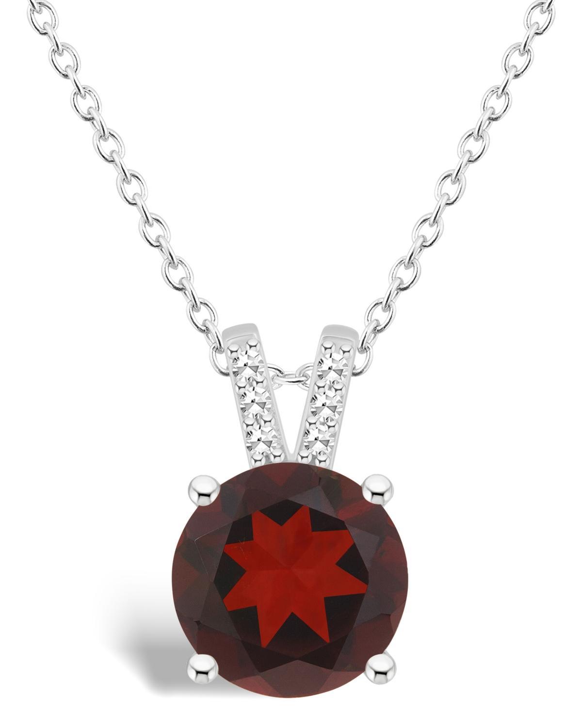 Alyson Layne Sterling Silver 8 mm Round Gemstone & Diamond Accent Pendant Necklace, Womens Red Product Image