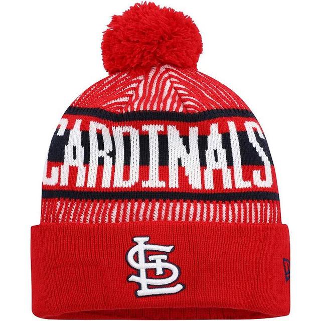 Mens New Era St. Louis Cardinals Striped Cuffed Knit Hat with Pom Product Image