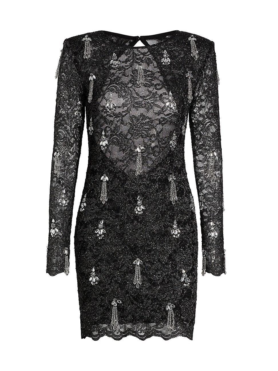 Womens Metallic Lace Hand-Beaded Minidress Product Image