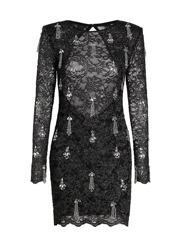 Womens Metallic Lace Hand-Beaded Minidress Product Image