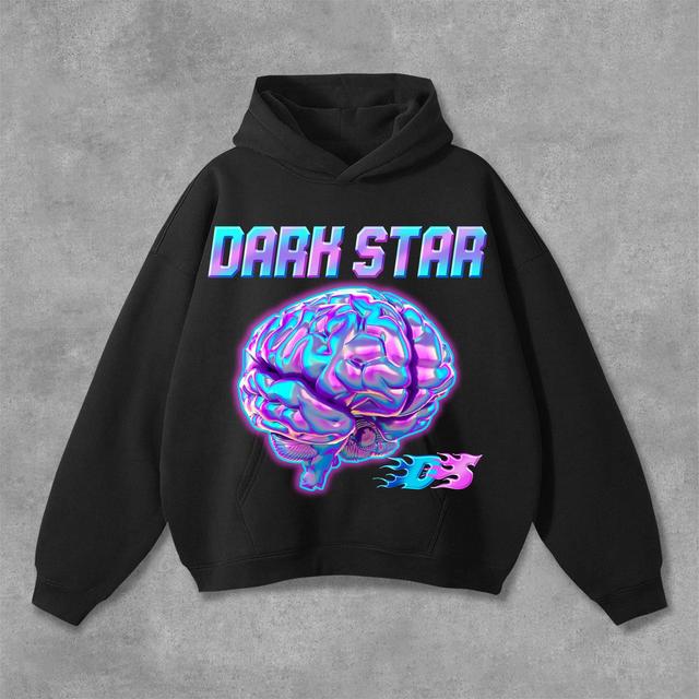 Vintage Color Brain Graphic Print Cotton Solid Pocket Hoodie Product Image