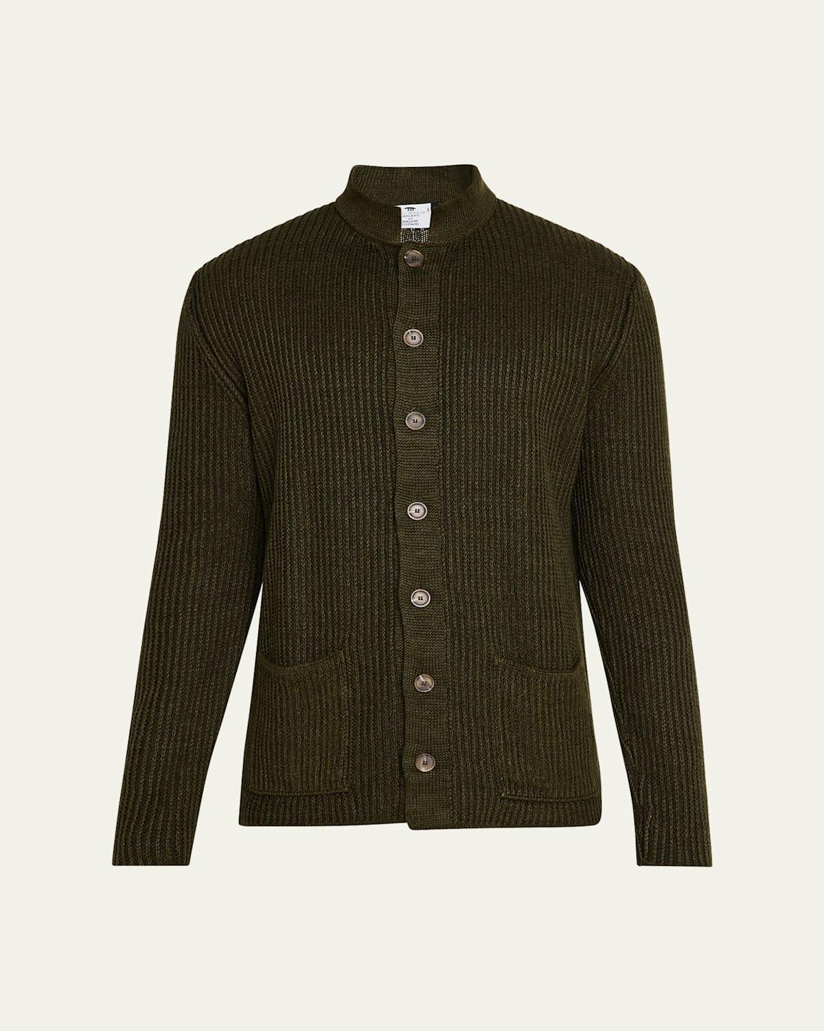 Mens Ribbed Linen Cardigan Sweater Product Image