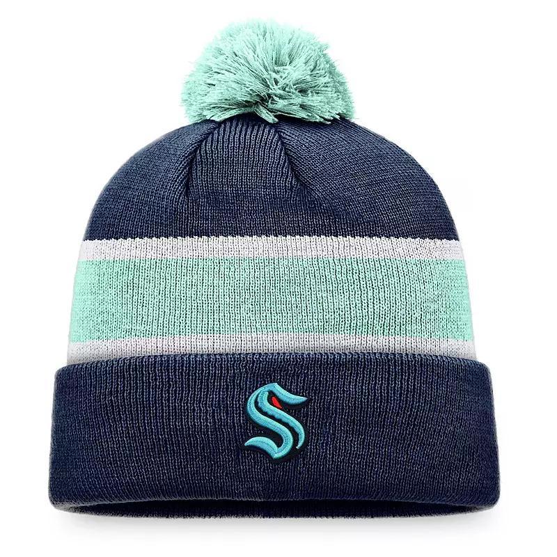 Mens Fanatics Branded Deep Sea Blue/Light Blue Seattle Kraken Breakaway Cuffed Knit Hat with Pom Product Image