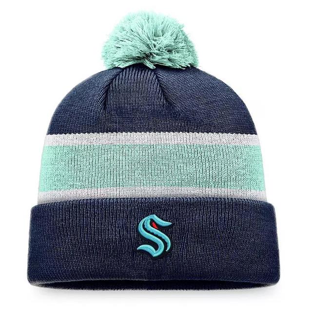 Mens Fanatics Branded Deep Sea Blue/Light Blue Seattle Kraken Breakaway Cuffed Knit Hat with Pom Product Image