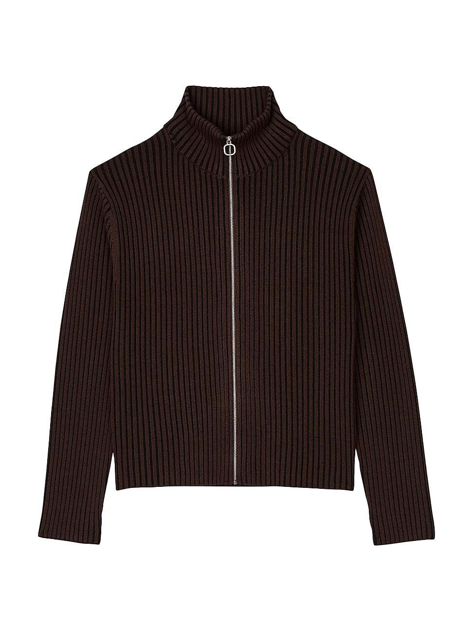 Sandro Ribbed Knit Full Zip Cardigan Product Image