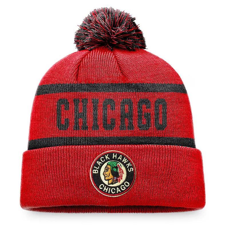 Mens Fanatics Red Chicago Blackhawks Original Six Cuffed Knit Hat with Pom - Red Product Image