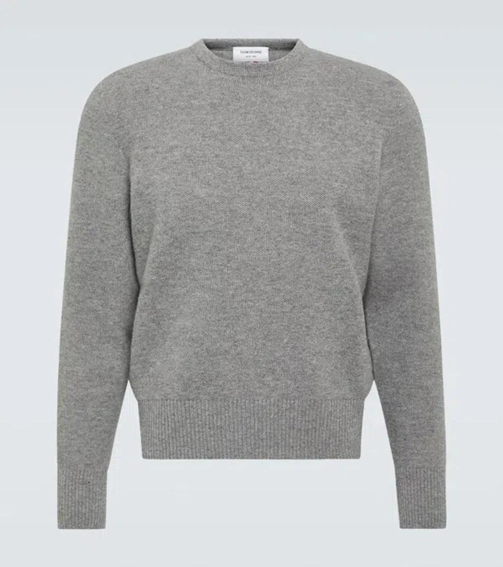 THOM BROWNE Crewneck Sweater With Tricolor Band In Gray Product Image