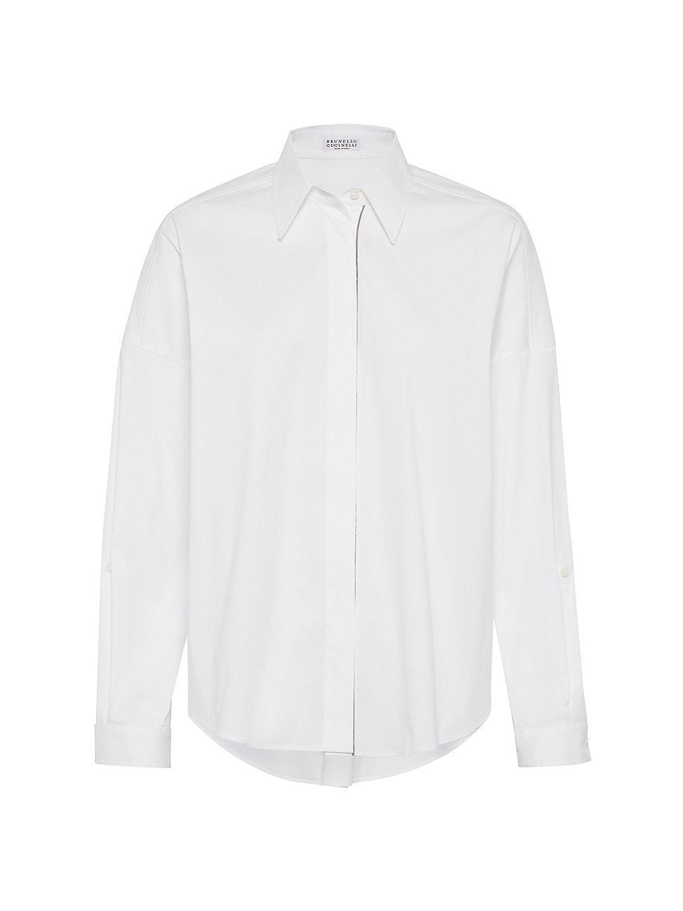 Womens Stretch Cotton Poplin Shirt With Shiny Trim Product Image