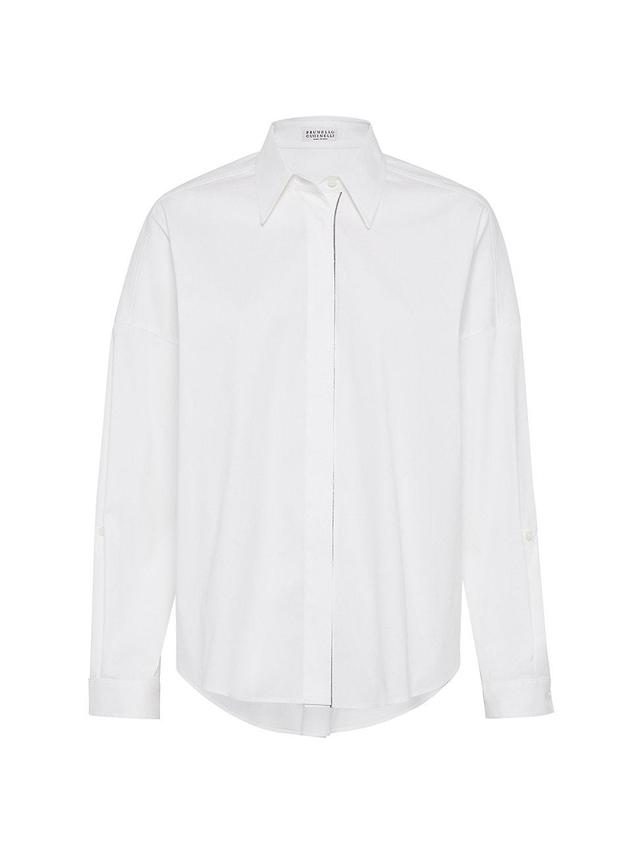 Womens Stretch Cotton Poplin Shirt With Shiny Trim Product Image