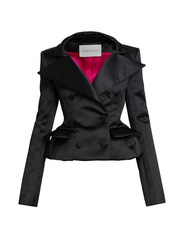 Womens Double-Breasted Satin Peplum Blazer Product Image