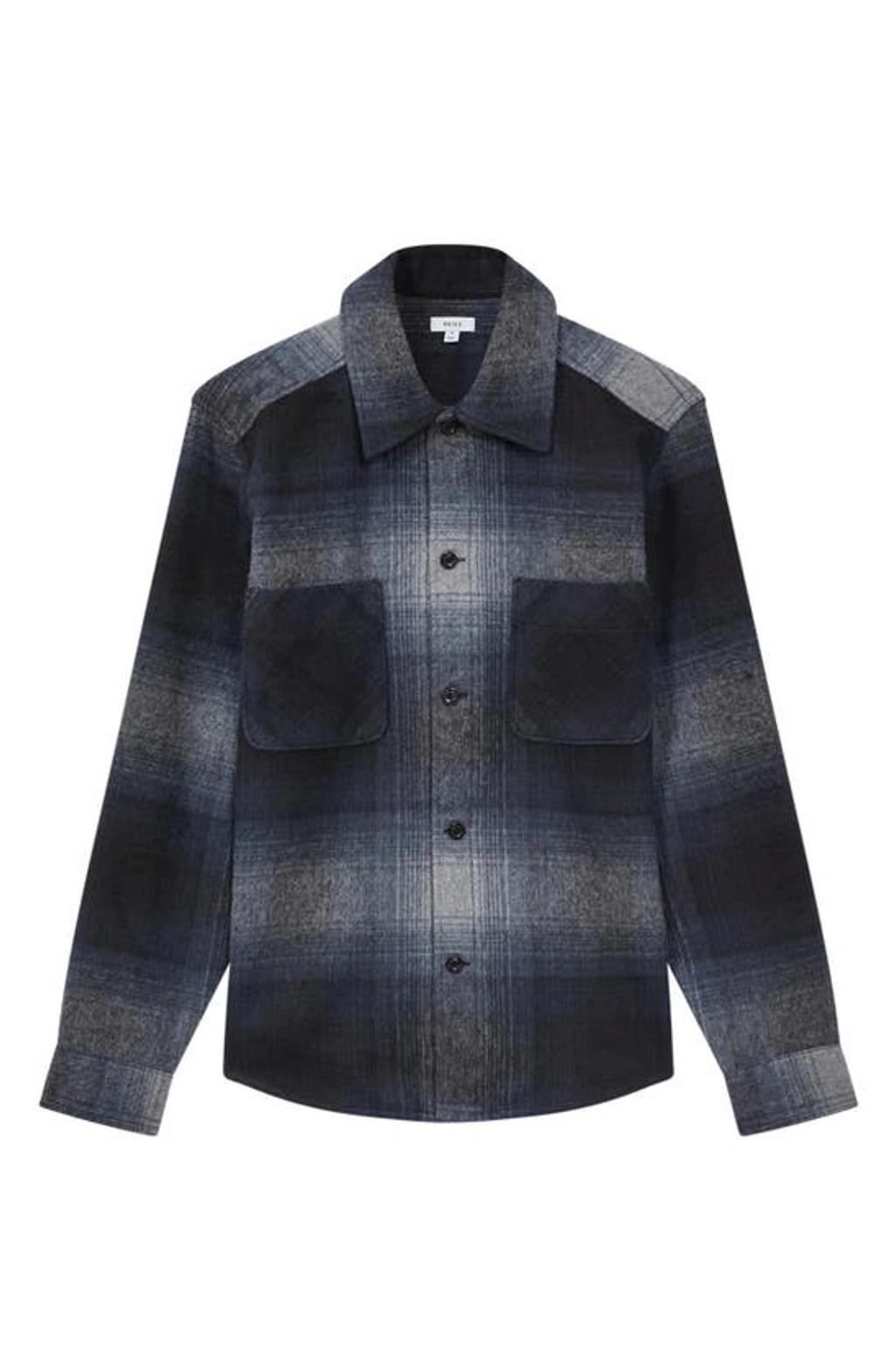 REISS Idaho Regular-fit Checked Wool-blend Overshirt In Blue Multi Product Image