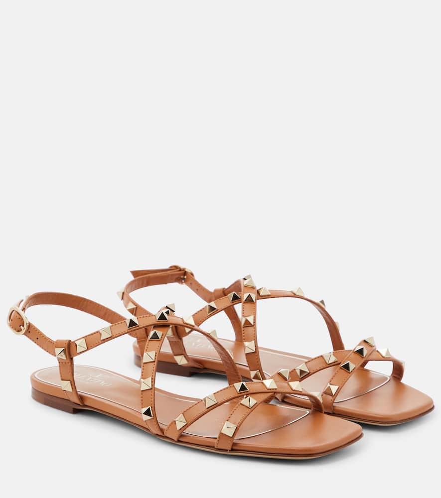 VALENTINO GARAVANI Rockstud Leather Sandal In Beige Product Image