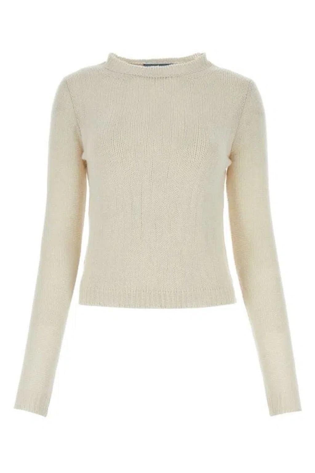 Boat Neck Sleeved Sweater In Beige Product Image