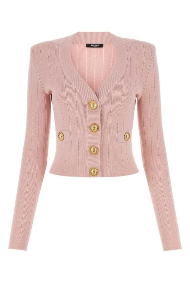 Cropped Knit Cardigan In Pink Product Image