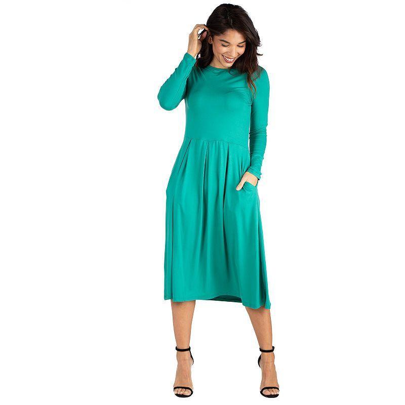 Womens 24Seven Comfort Apparel Long Sleeve Fit & Flare Dress with Pockets product image