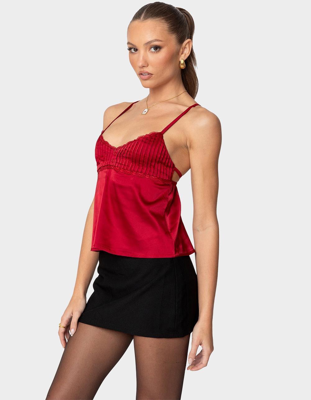 EDIKTED Blanca Satin Lace Trim Tank Top Product Image