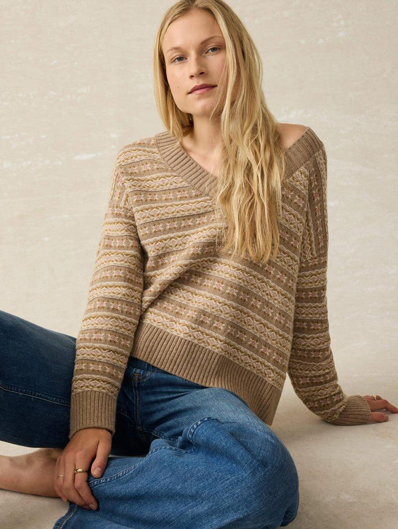 Highland Fairisle V-Neck Sweater - Sugar Cookie Fairisle Product Image