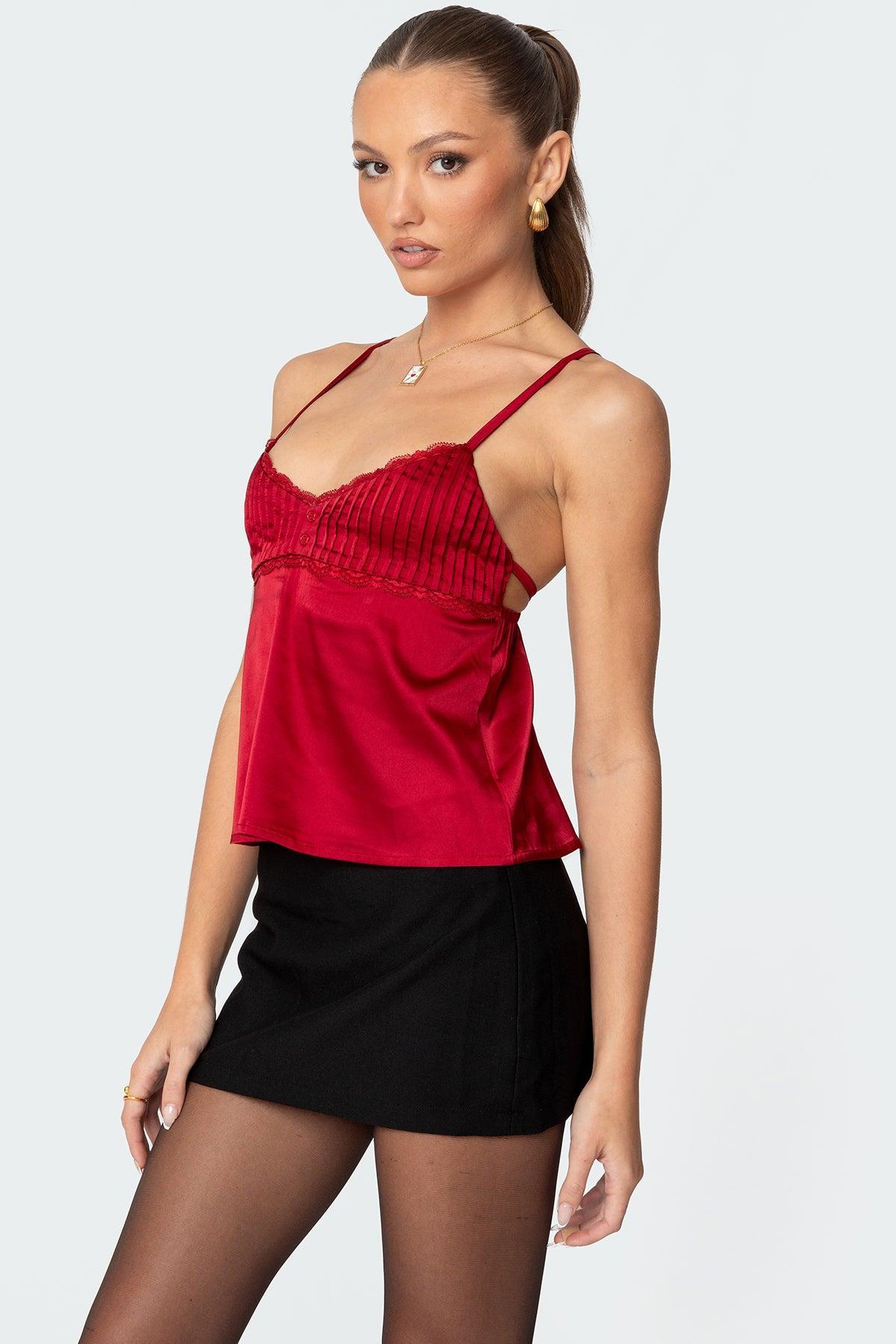 Blanca Satin Lace Trim Tank Top Product Image