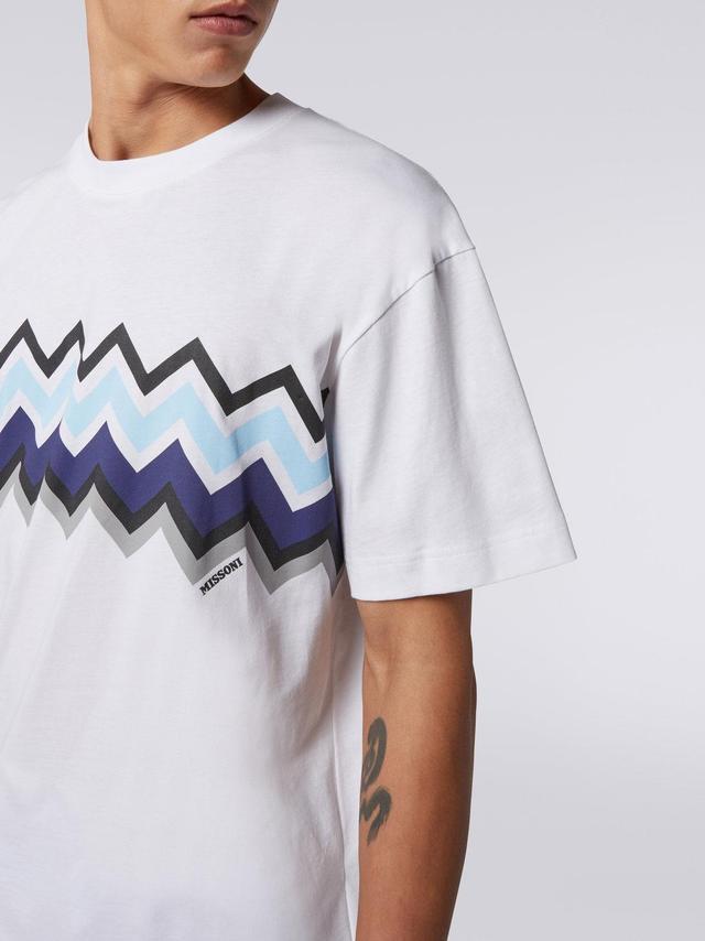 Zigzag cotton jersey crew-neck T-shirt White, Black & Blue | Missoni Product Image