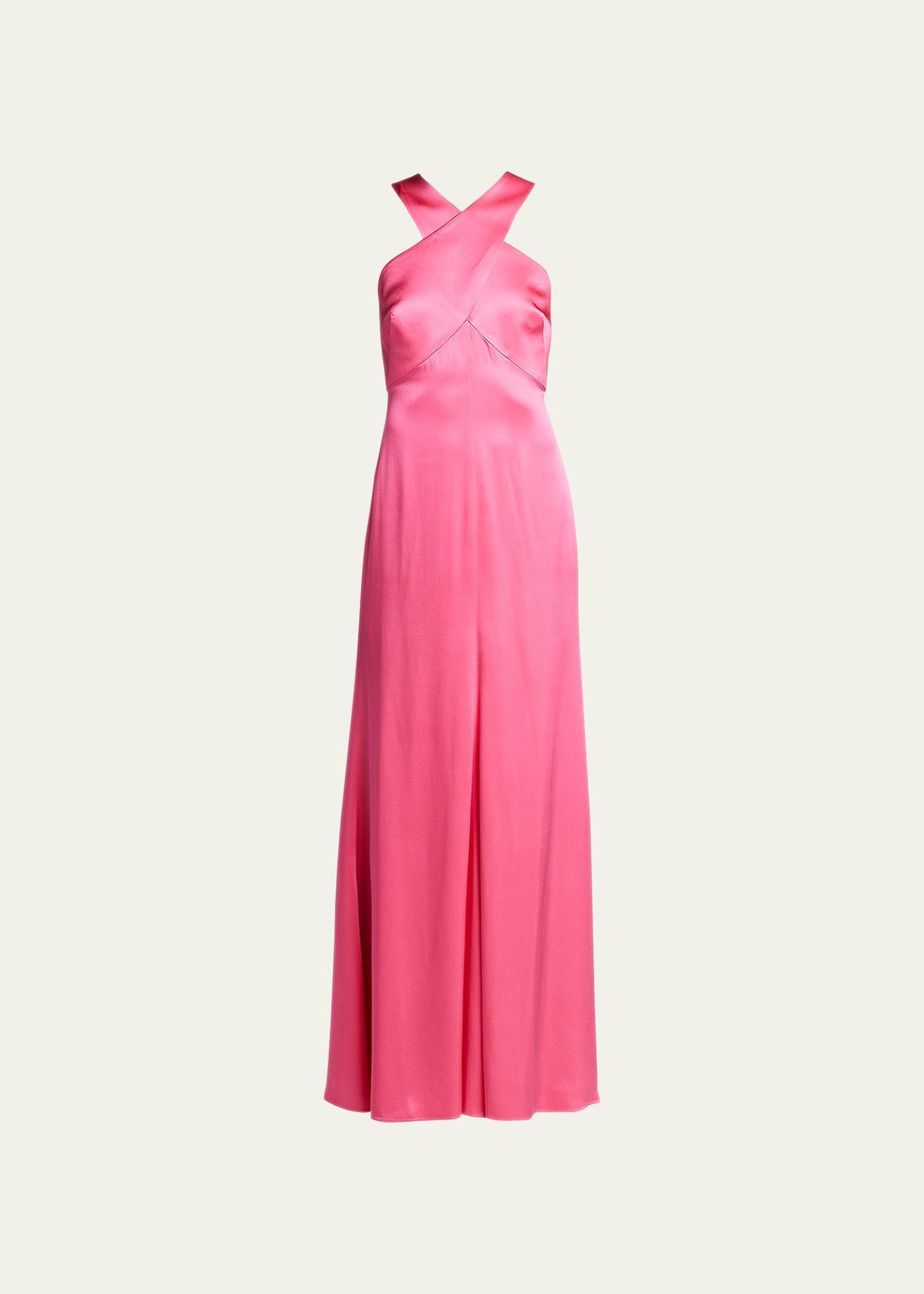 Womens Cross Front Silk Satin Gown Product Image