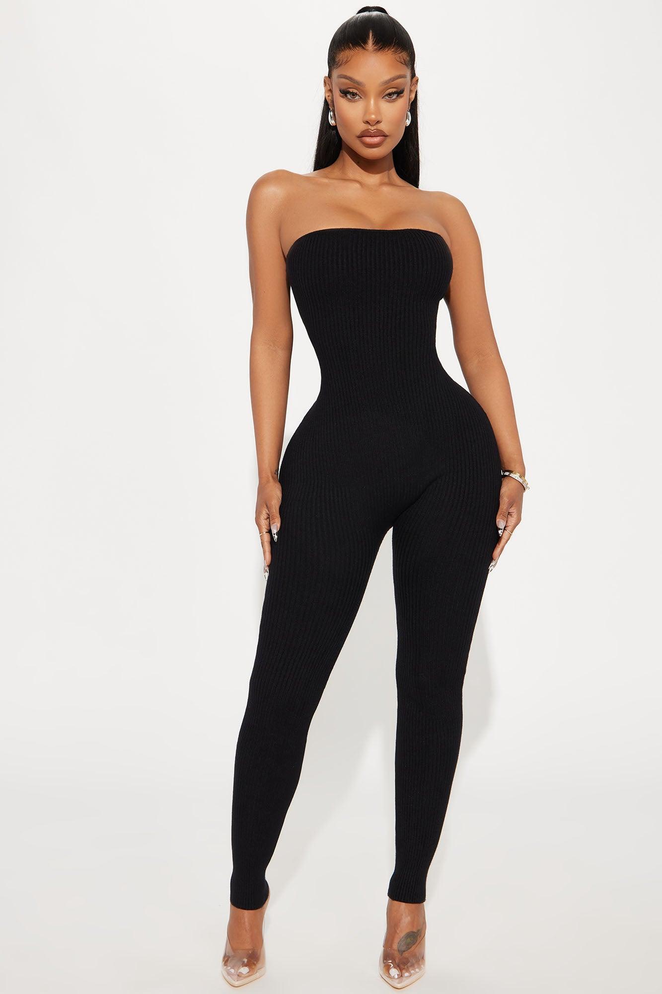 All Yours Sweater 2 Piece Jumpsuit Set - Black Product Image