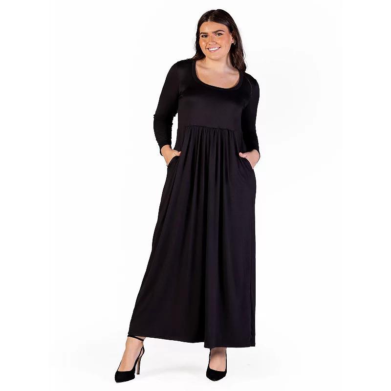 Plus Size 24Seven Comfort Apparel Long Sleeve Empire Waist Pocket Maxi Dress, Womens Product Image