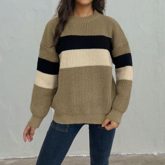 Round Neck Color Block Sweater Product Image