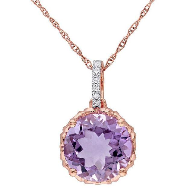 Stella Grace 10k Rose Gold Amethyst & Diamond Accent Round Pendant Necklace, Womens Purple Product Image