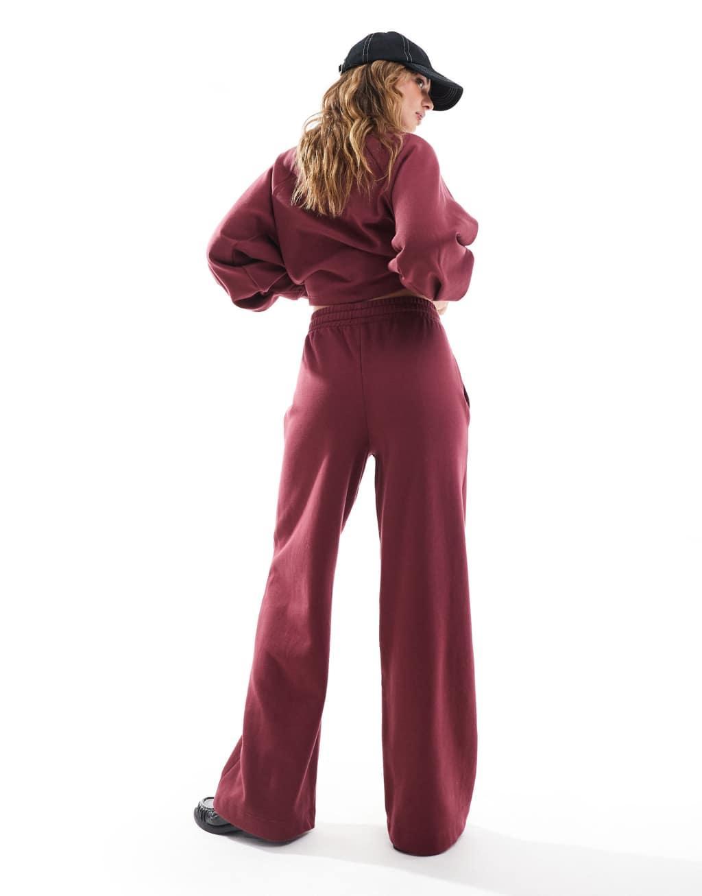 Miss Selfridge wide leg sweatpants in burgundy - part of a set Product Image