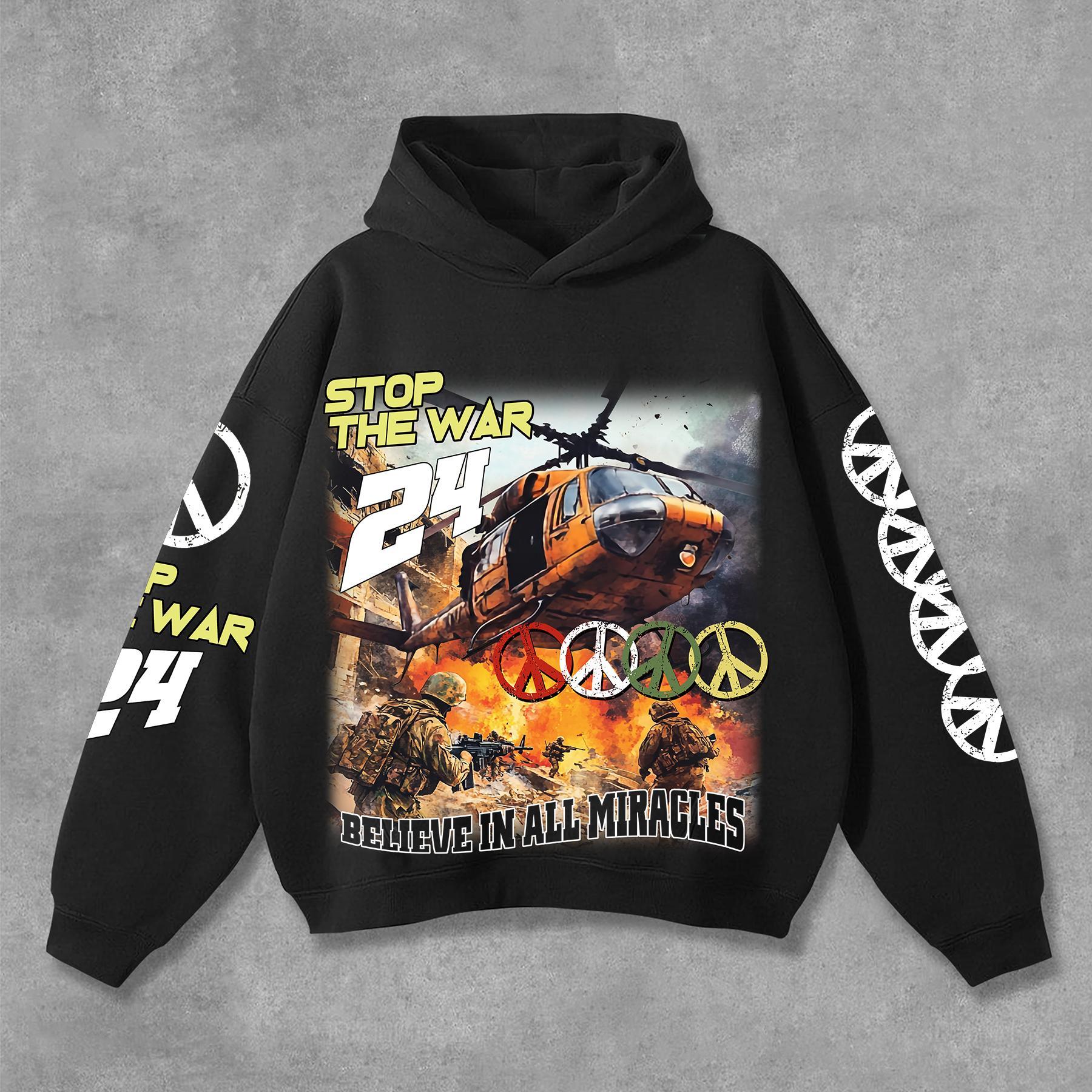 Sopula Vintage Warzone Stop The War No 24 Graphic Print Pocketless Hoodie Product Image