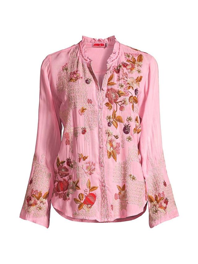 Womens Dyllan Floral Embroidered Blouse Product Image