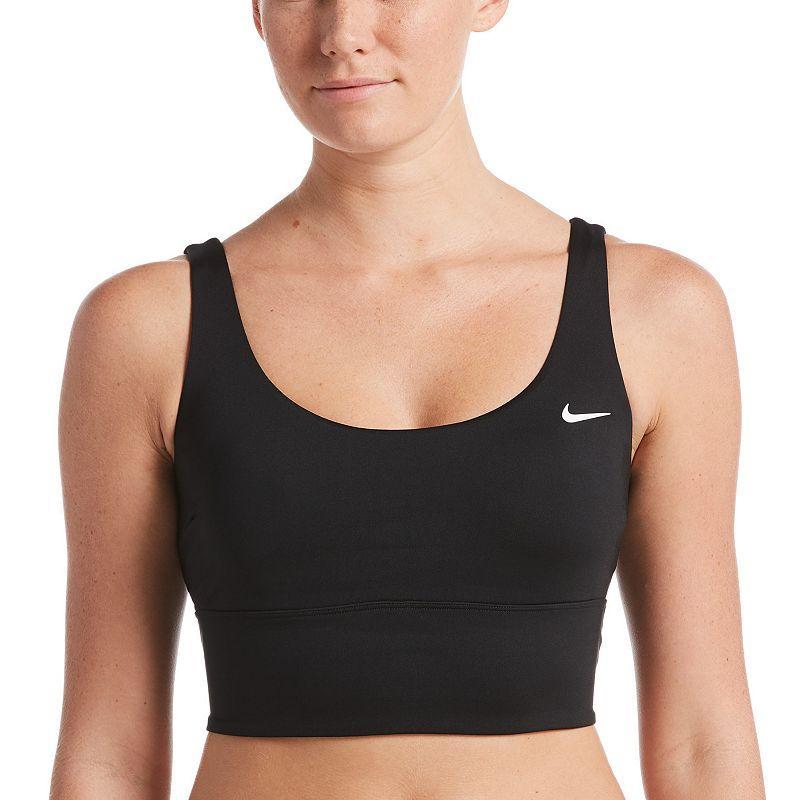 Womens Nike Essential Scoopneck Midkini Swim Top Black Product Image