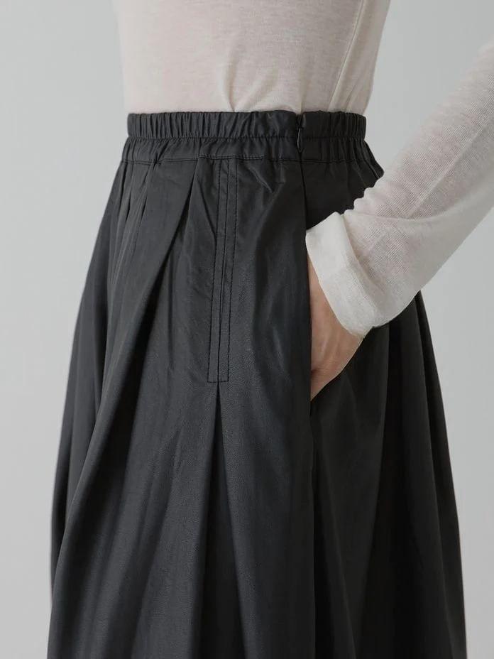 Elastic Waist Plain Midi A-Line Skirt Product Image