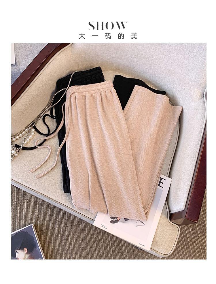 Drawstring Waist Plain Wide Leg Pants Product Image