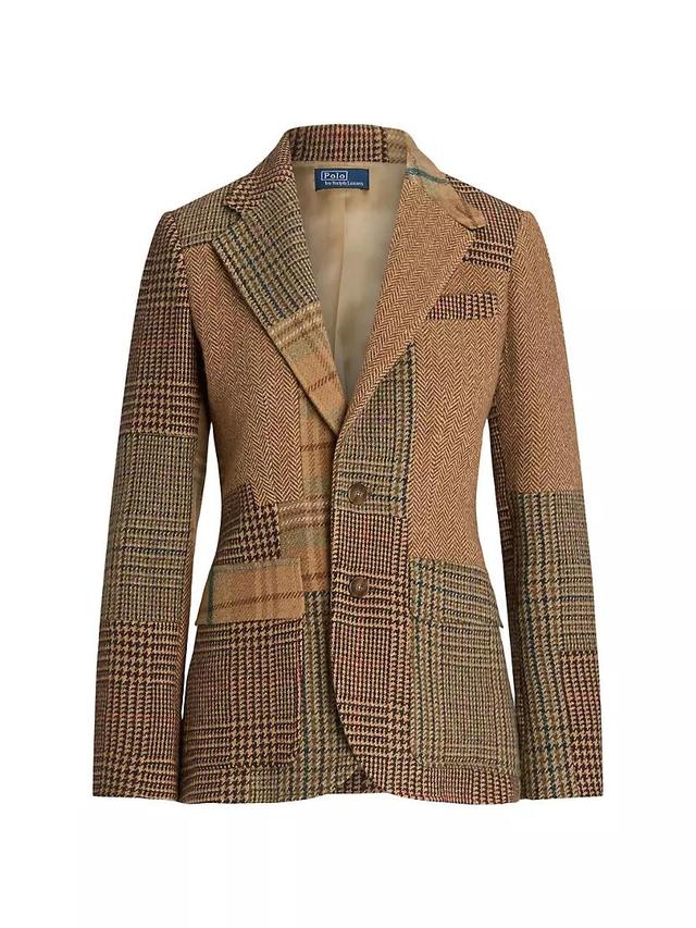 Patchwork Tweed Herringbone Single-Breasted Blazer Product Image