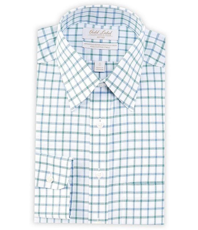 Gold Label Roundtree & Yorke Fitted Non-Iron Point Collar Checked Twill Dress Shirt Product Image