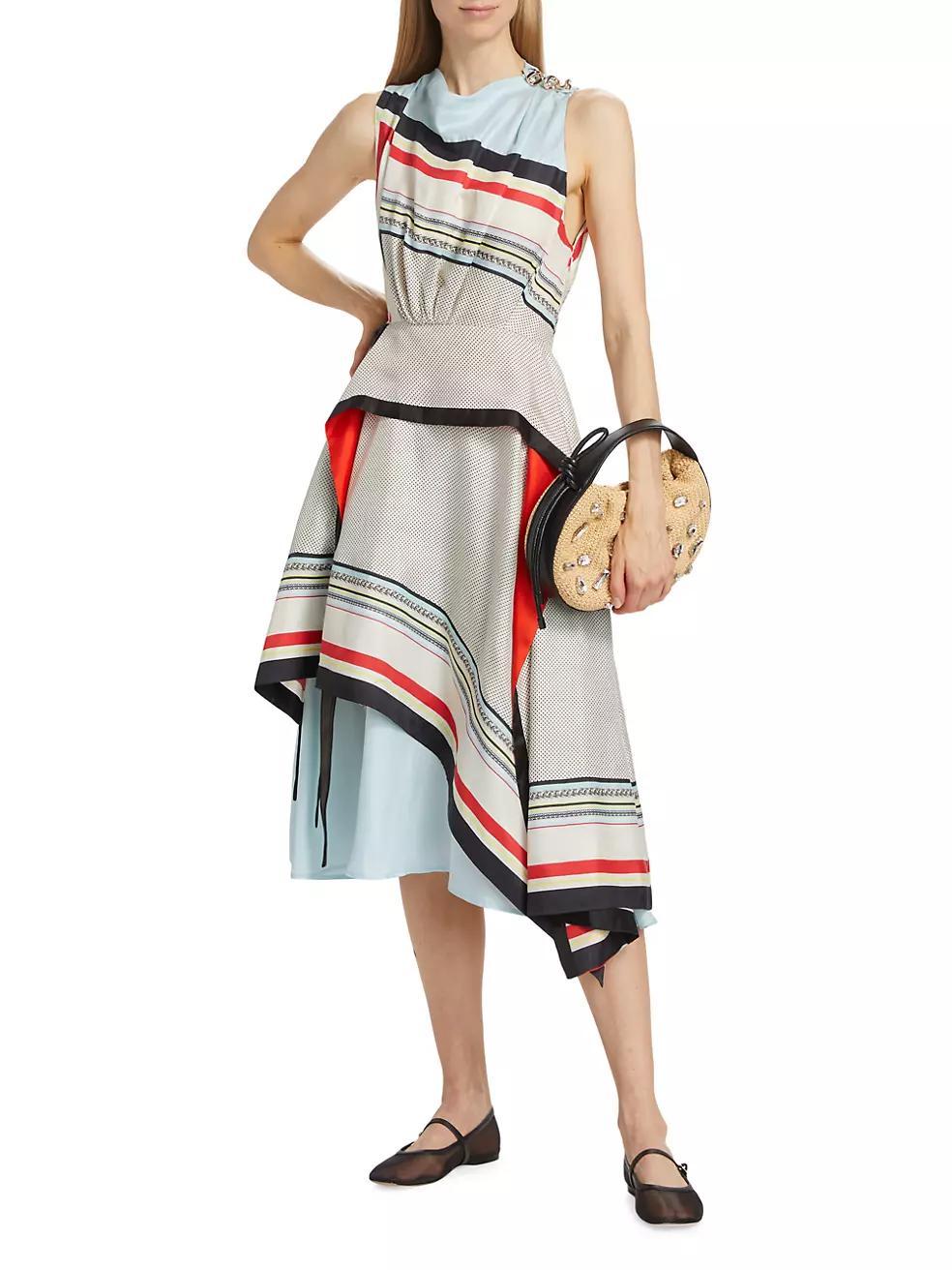 Striped Silk Sleeveless Midi-Dress Product Image