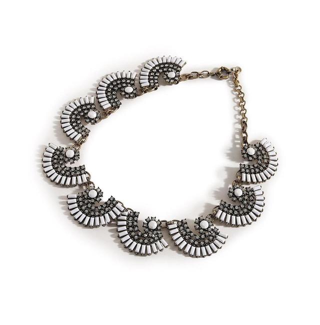 Sohi Womens Silver Embellished Fan Collar Necklace Product Image