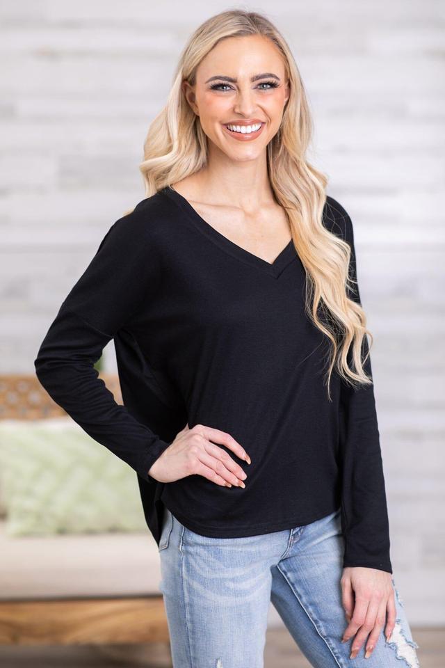 Black V-Neck Long Sleeve Top Product Image