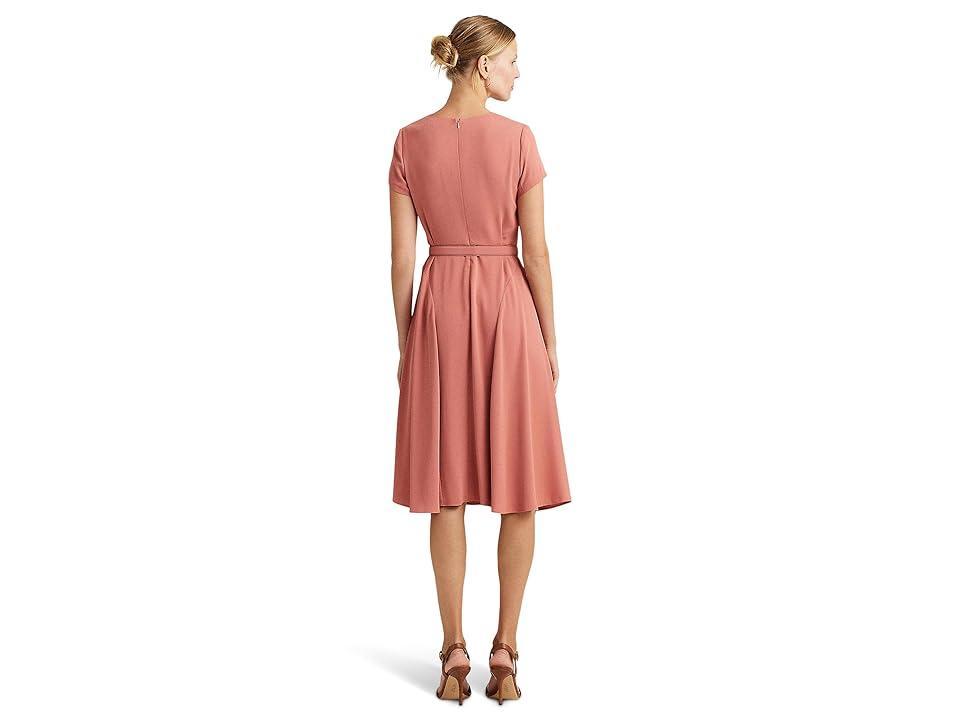 LAUREN Ralph Lauren Belted Georgette Dress Mahogany) Women's Dress Product Image