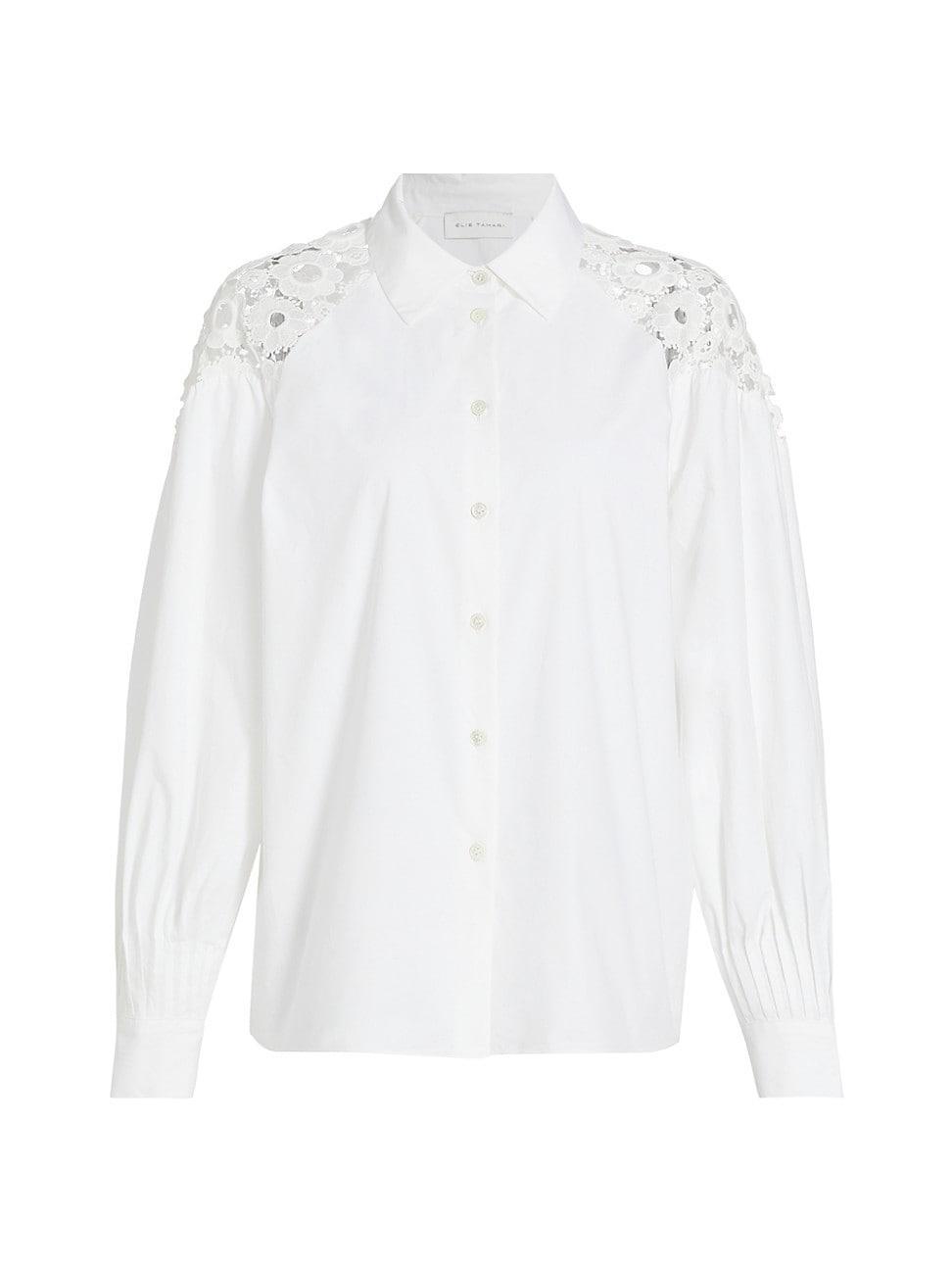 Womens Jessie Lace-Trimmed Cotton Button-Front Shirt Product Image