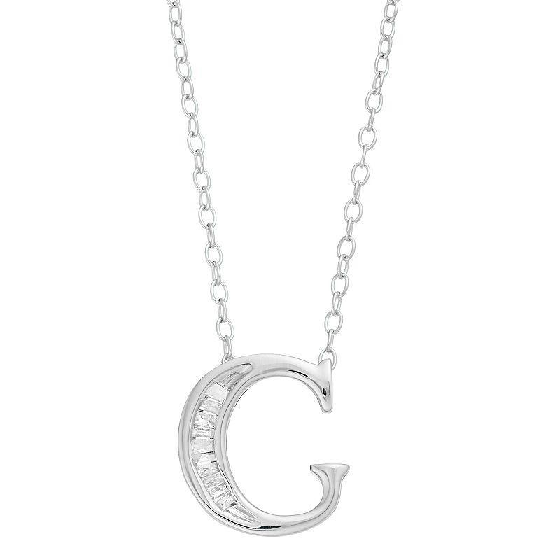 Sterling Silver Baguette Diamond Initial Pendant Necklace, Womens X Product Image