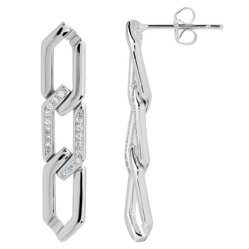 MC Collective Cubic Zirconia Chain Link Drop Stud Earrings, Womens, Silver Tone Product Image