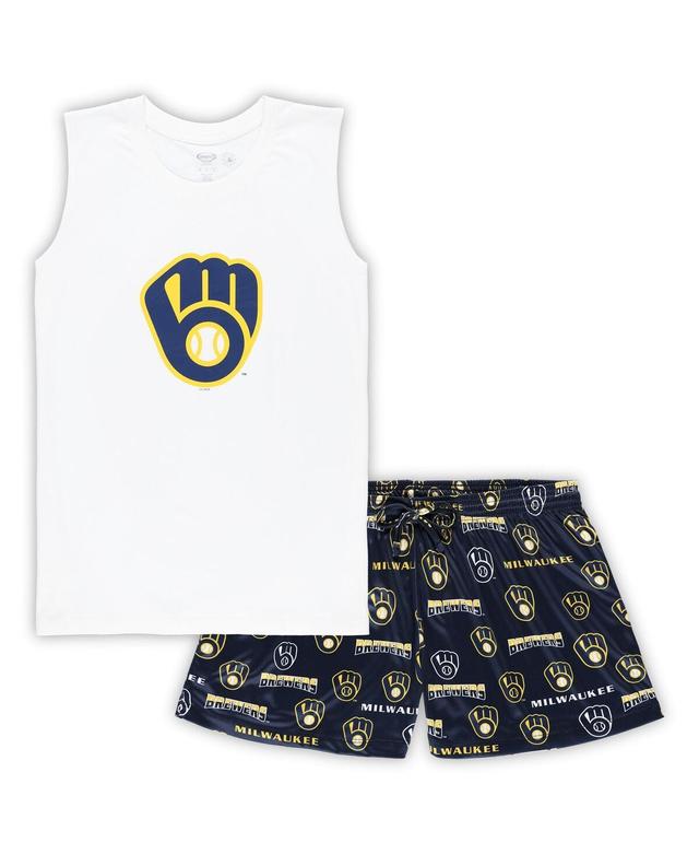 Womens Concepts Sport /Navy Milwaukee Brewers Plus Size Tank Top & Shorts Sleep Set Product Image