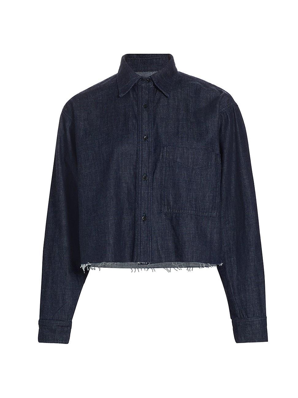 Womens Denim Frayed Hem Shirt Product Image